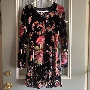 Vintage 90s Nostalgia Floral Velvet Mini Dress